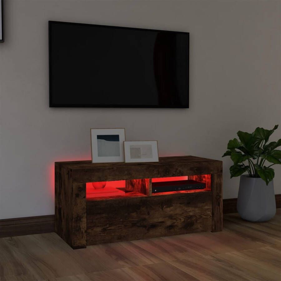 VidaXL TV-meubel Met LED-verlichting Gerookt Eiken 90 x 35 x 40 cm Bewerkt Hout Kast