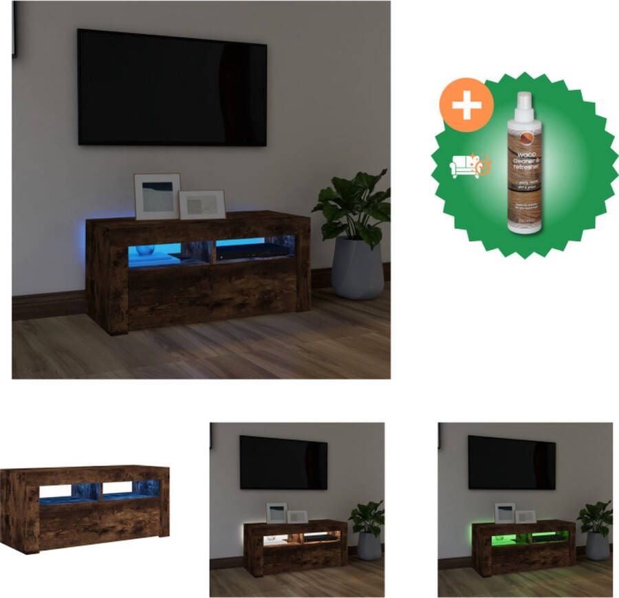 VidaXL TV-meubel Met LED-verlichting Gerookt Eiken 90 x 35 x 40 cm Bewerkt Hout Kast Inclusief Houtreiniger en verfrisser