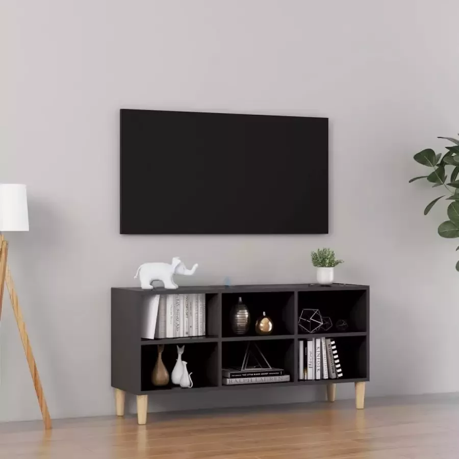 VidaXL Tv-meubel met massief houten poten 103 5x30x50 cm grijs - Foto 1