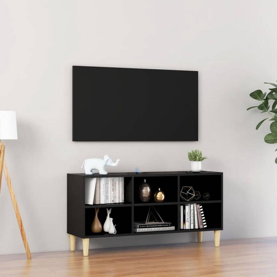 VIDAXL Tv-meubel met massief houten poten 103 5x30x50 cm zwart - Foto 1