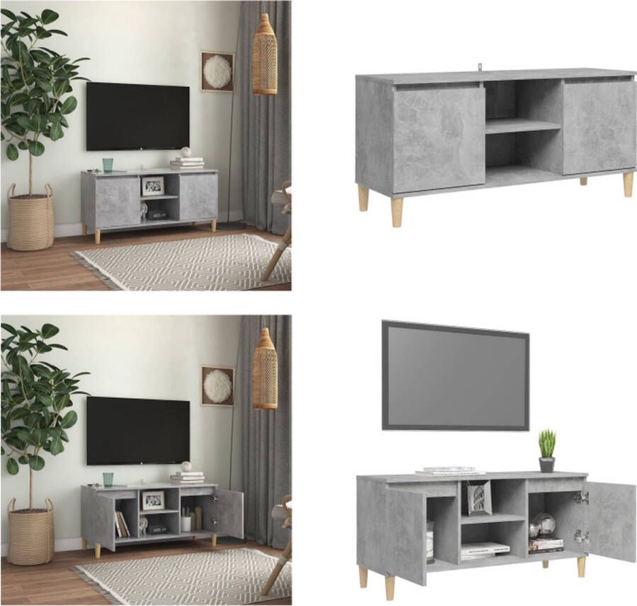 vidaXL Tv-meubel met massief houten poten 103-5x35x50 cm betongrijs Tv-kast Tv-kasten Tv-standaard Tv-standaarden