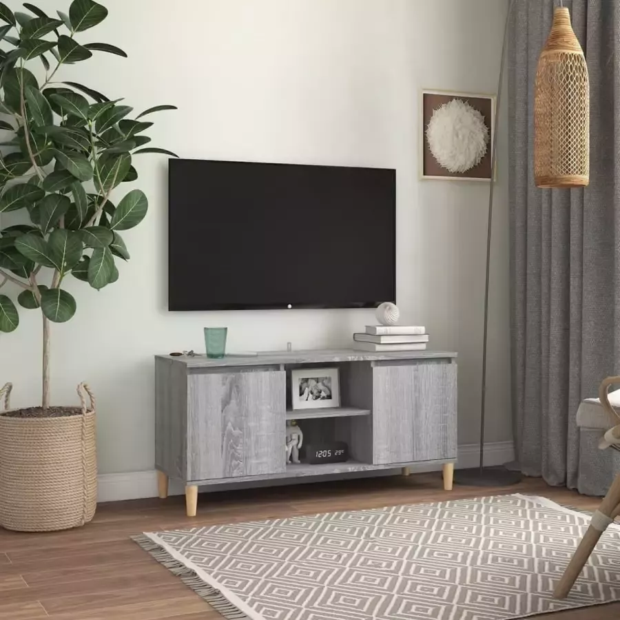 vidaXL Tv meubel met massief houten poten 103 5x35x50 cm spaanplaat grijs