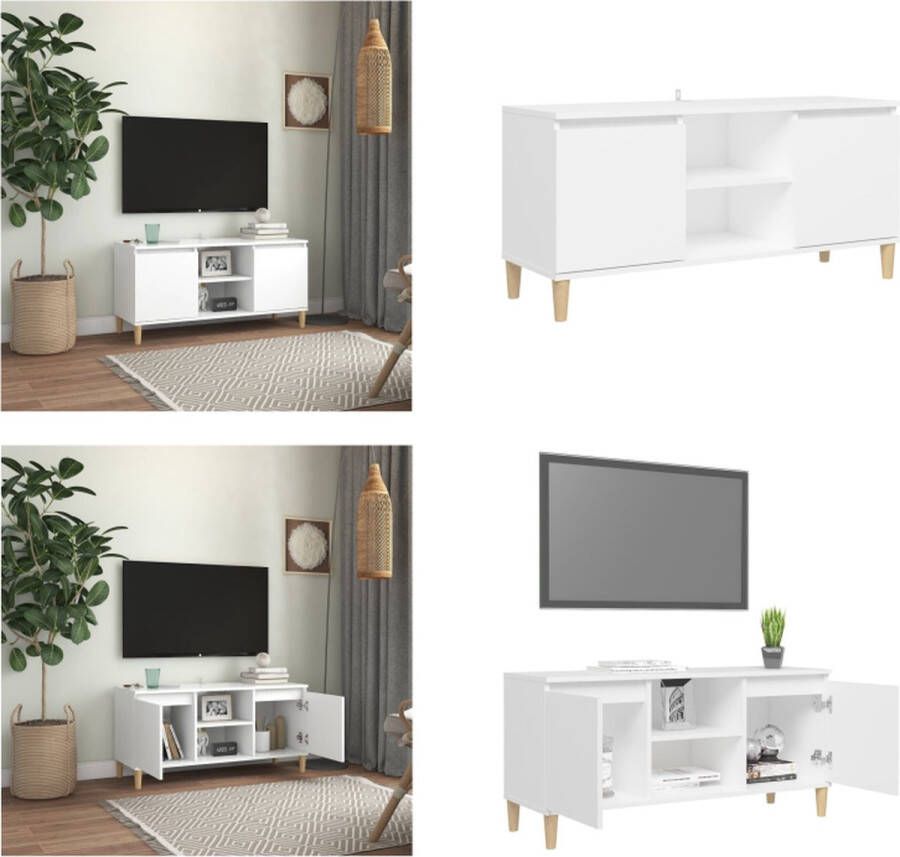 VidaXL Tv-meubel met massief houten poten 103-5x35x50 cm wit Tv-kast Tv-kasten Tv-standaard Tv-standaarden