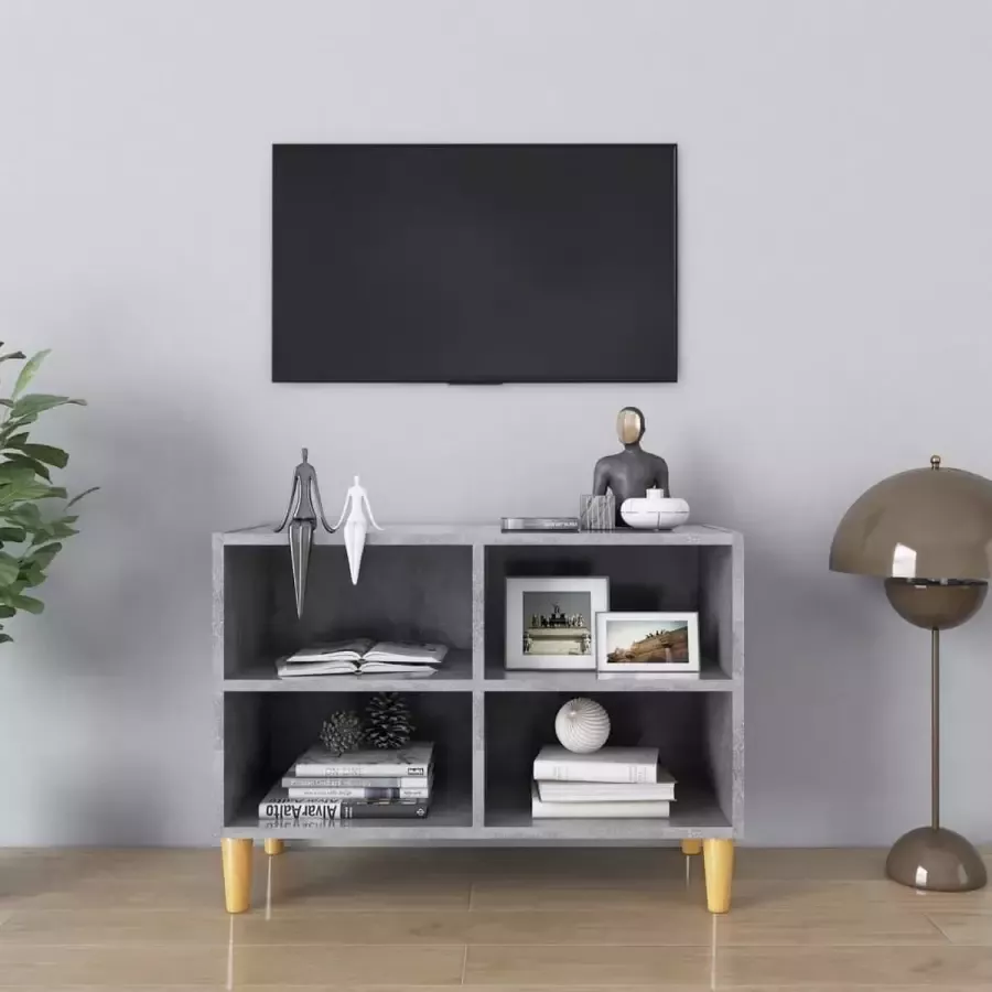 VidaXL -Tv-meubel-met-massief-houten-poten-69 5x30x50-cm-betongrijs