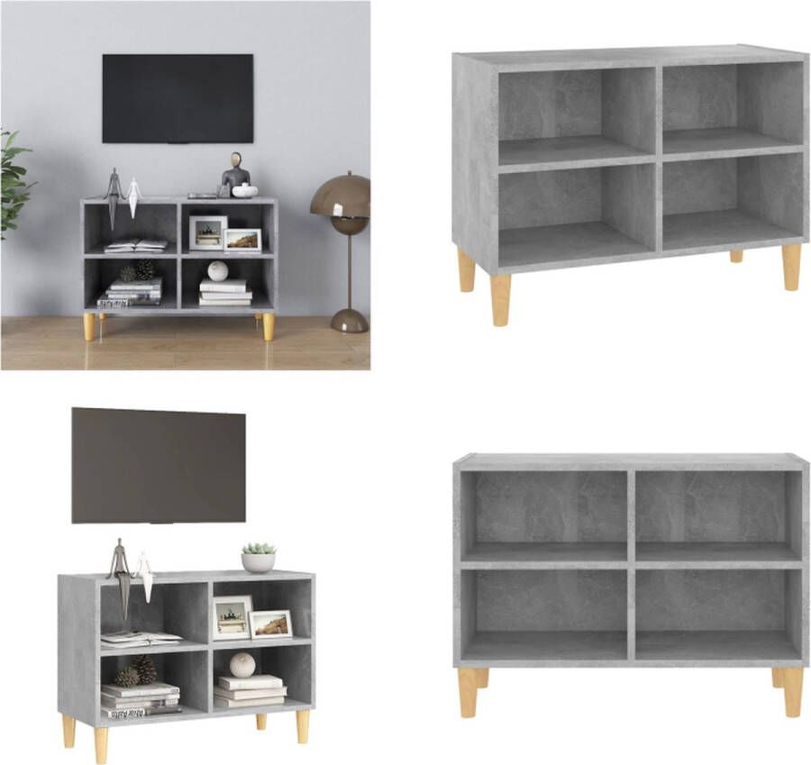 vidaXL Tv-meubel met massief houten poten 69-5x30x50 cm betongrijs Tv-kast Tv-kasten Tv-standaard Tv-standaarden