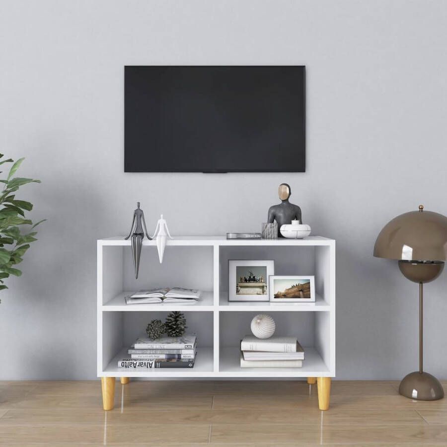 VidaXL -Tv-meubel-met-massief-houten-poten-69 5x30x50-cm-wit - Foto 1