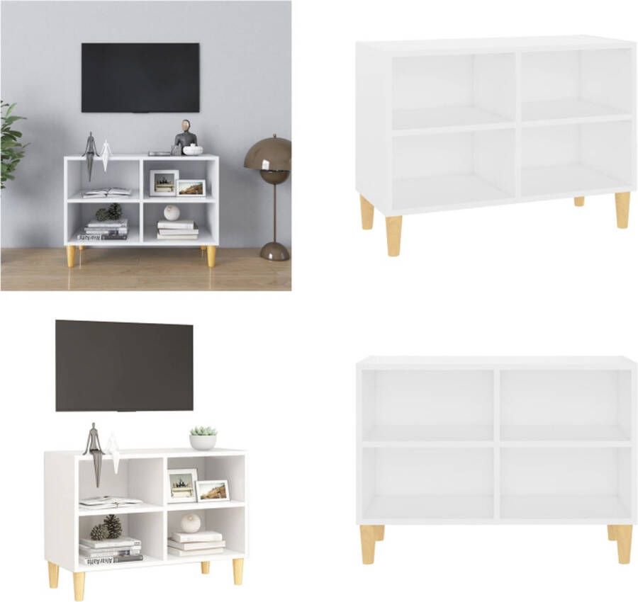 VidaXL Tv-meubel met massief houten poten 69-5x30x50 cm wit Tv-kast Tv-kasten Tv-standaard Tv-standaarden