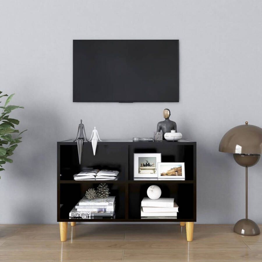 VidaXL -Tv-meubel-met-massief-houten-poten-69 5x30x50-cm-zwart - Foto 1