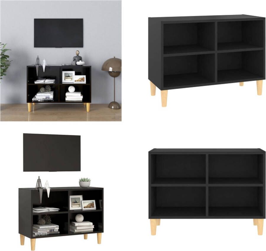 VidaXL Tv-meubel met massief houten poten 69-5x30x50 cm zwart Tv-kast Tv-kasten Tv-standaard Tv-standaarden