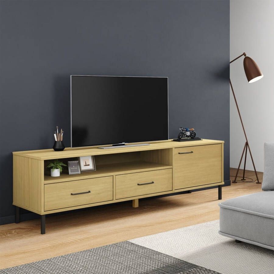 VidaXL -Tv-meubel-met-metalen-poten-OSLO-massief-grenenhout-bruin