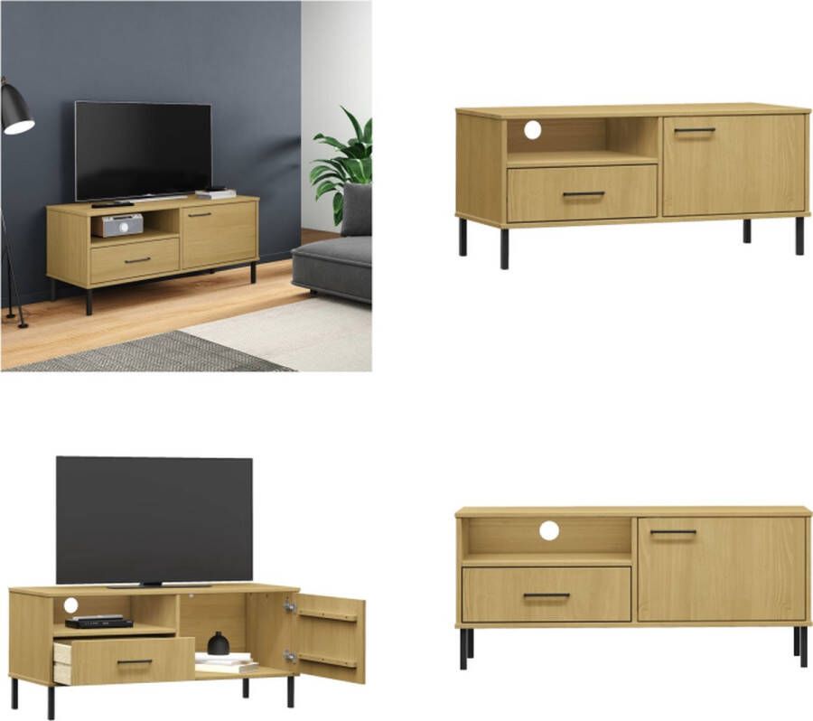 VidaXL Tv-meubel met metalen poten OSLO massief grenenhout bruin Tv Kast Tv Kasten Tv-kast Tv-kasten