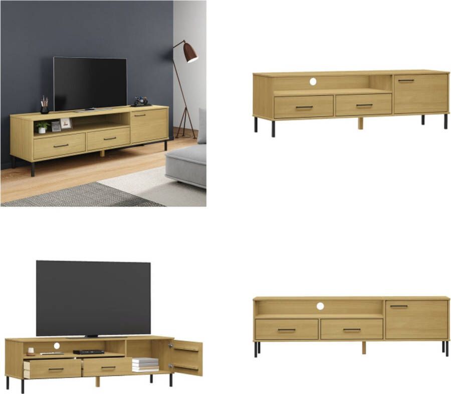 VidaXL Tv-meubel met metalen poten OSLO massief grenenhout bruin Tv Kast Tv Kasten Tv-kast Tv-kasten