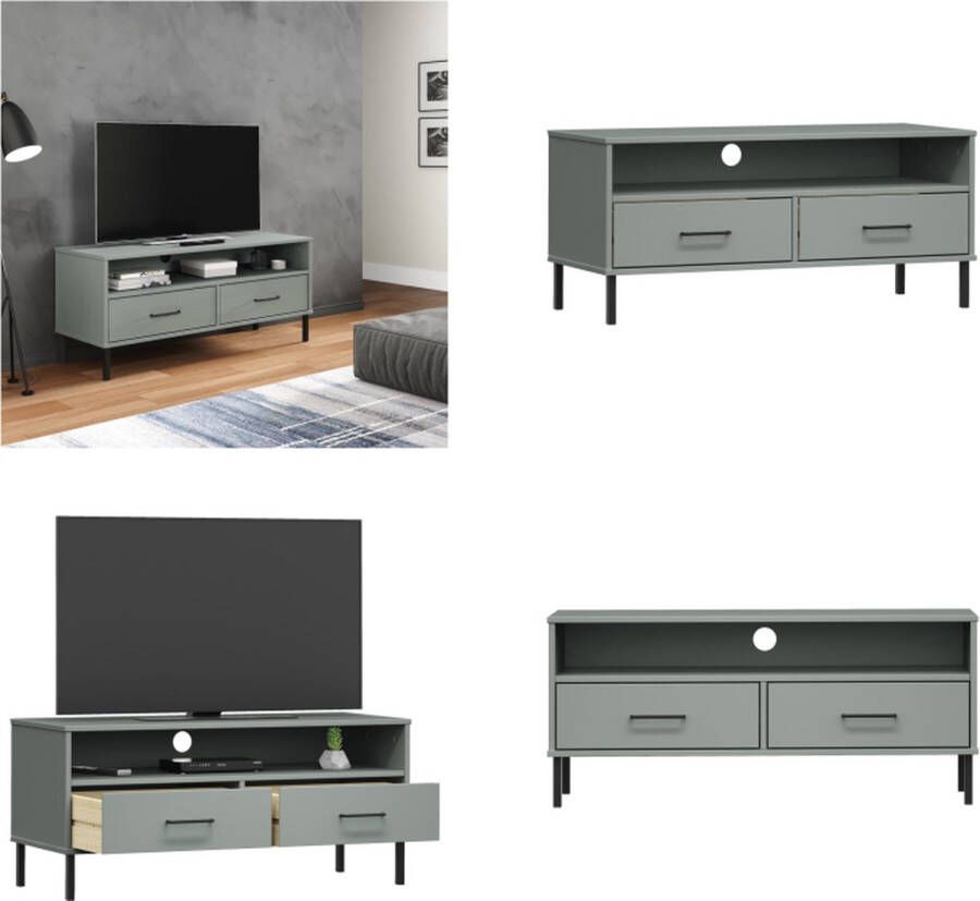 VidaXL -Tv-meubel-met-metalen-poten-OSLO-massief-grenenhout-grijs