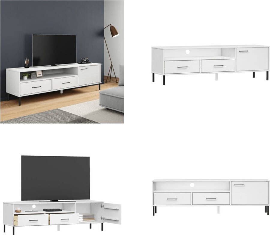 VidaXL Tv-meubel met metalen poten OSLO massief grenenhout wit Tv Kast Tv Kasten Tv-kast Tv-kasten