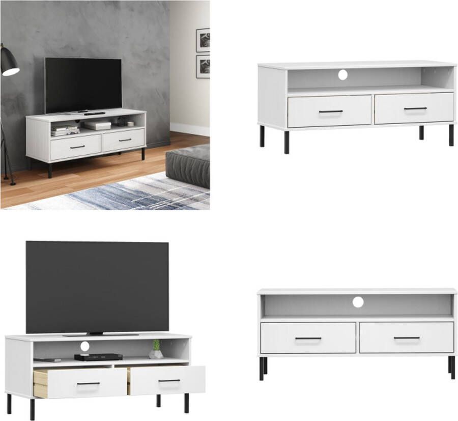 VidaXL Tv-meubel met metalen poten OSLO massief grenenhout wit Tv Kast Tv Kasten Tv-kast Tv-kasten