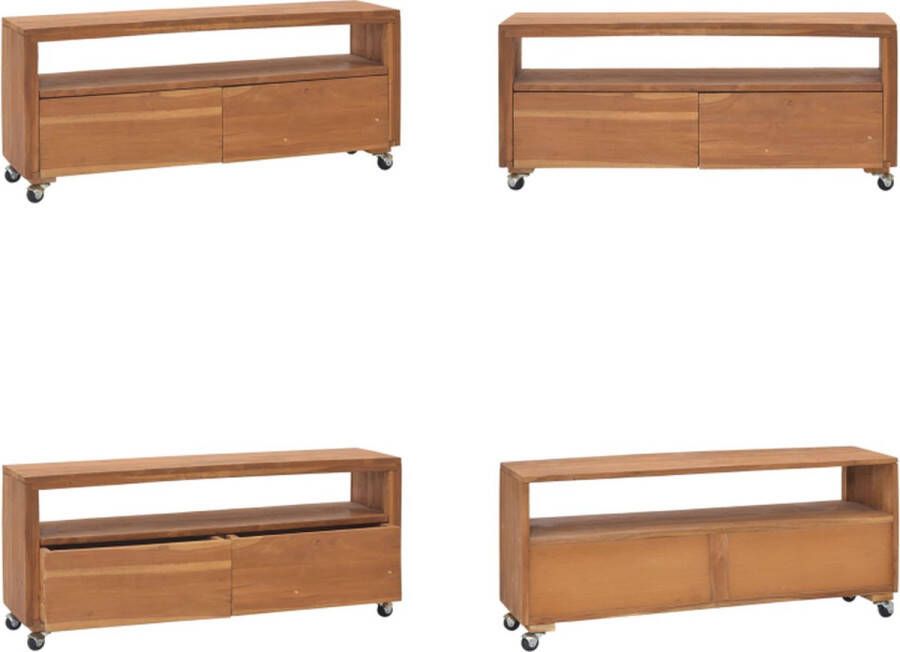 VidaXL Tv-meubel met wielen 110x30x40 cm massief teakhout Tv-kast Tv-kasten Televisiekast Televisiekasten