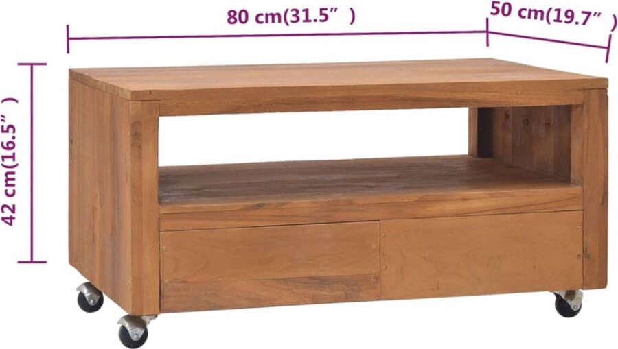 VidaXL -Tv-meubel-met-wielen-80x50x42-cm-massief-teakhout - Foto 4