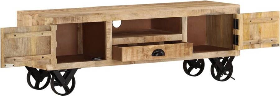 VidaXL -Tv-meubel-met-wieltjes-110x30x37-cm-ruw-mangohout - Foto 2