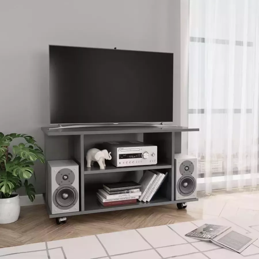 VidaXL Tv-meubel met wieltjes 80x40x40 cm spaanplaat hoogglans grijs - Foto 2