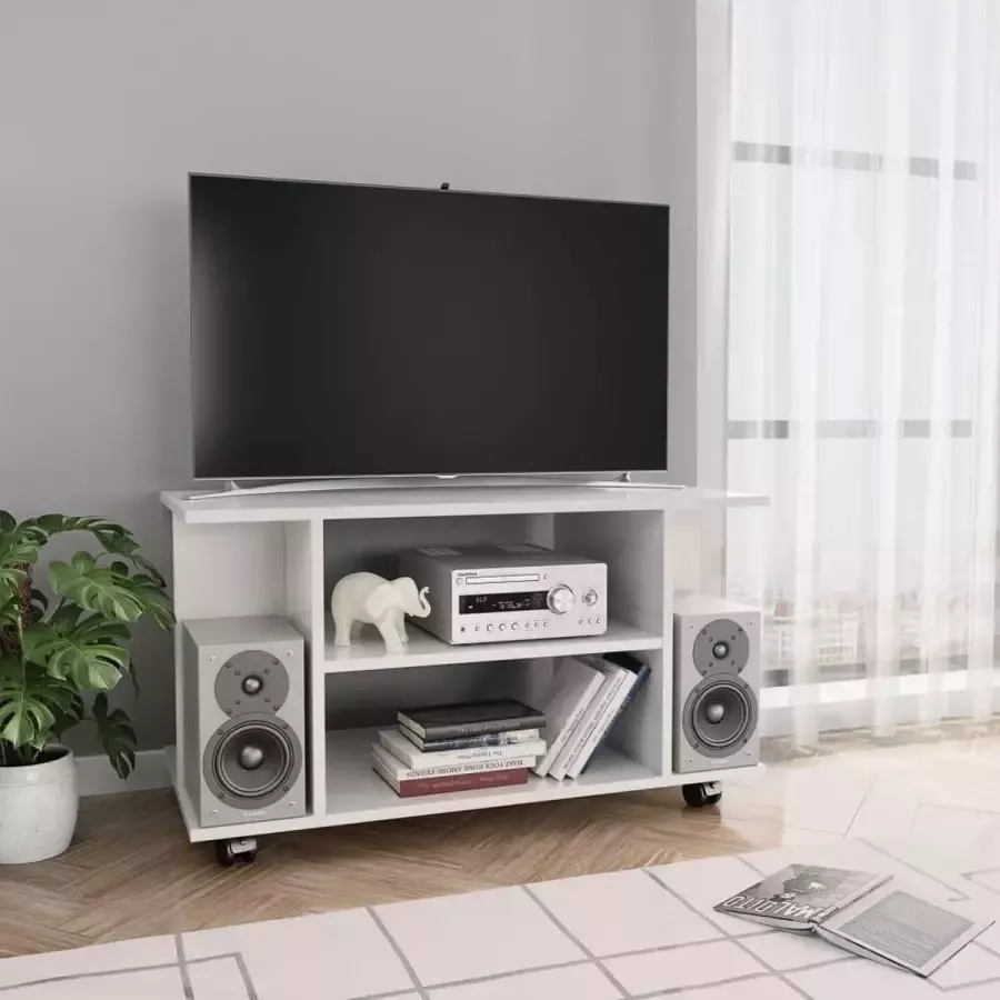 VidaXL -Tv-meubel-met-wieltjes-80x40x45-cm-bewerkt-hout-hoogglans-wit - Foto 3