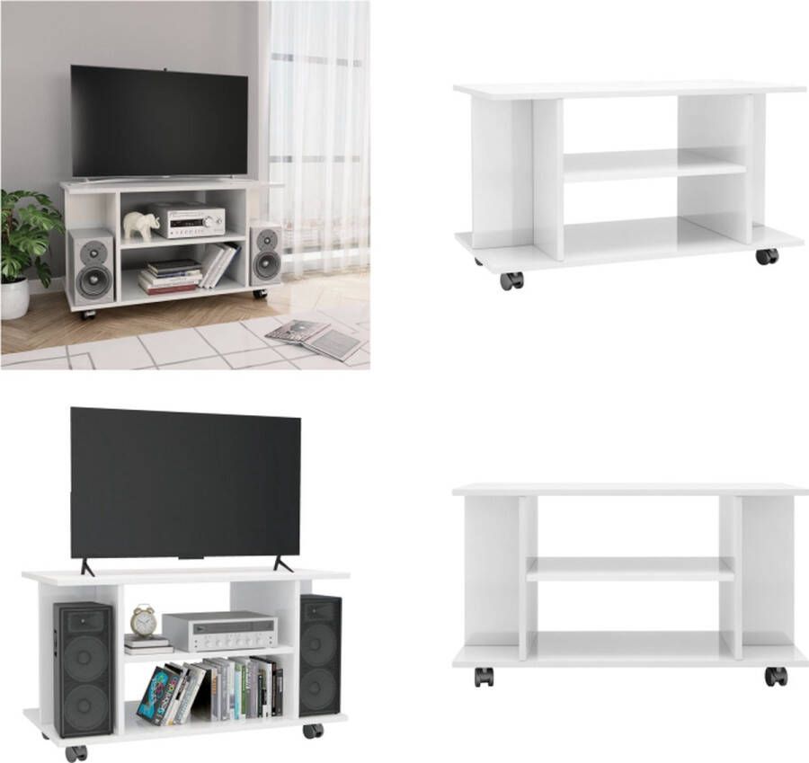 VidaXL Tv-meubel met wieltjes 80x40x40 cm spaanplaat hoogglans wit Tv-meubel Tv-meubels Tv-meubelen Tv-meubilair