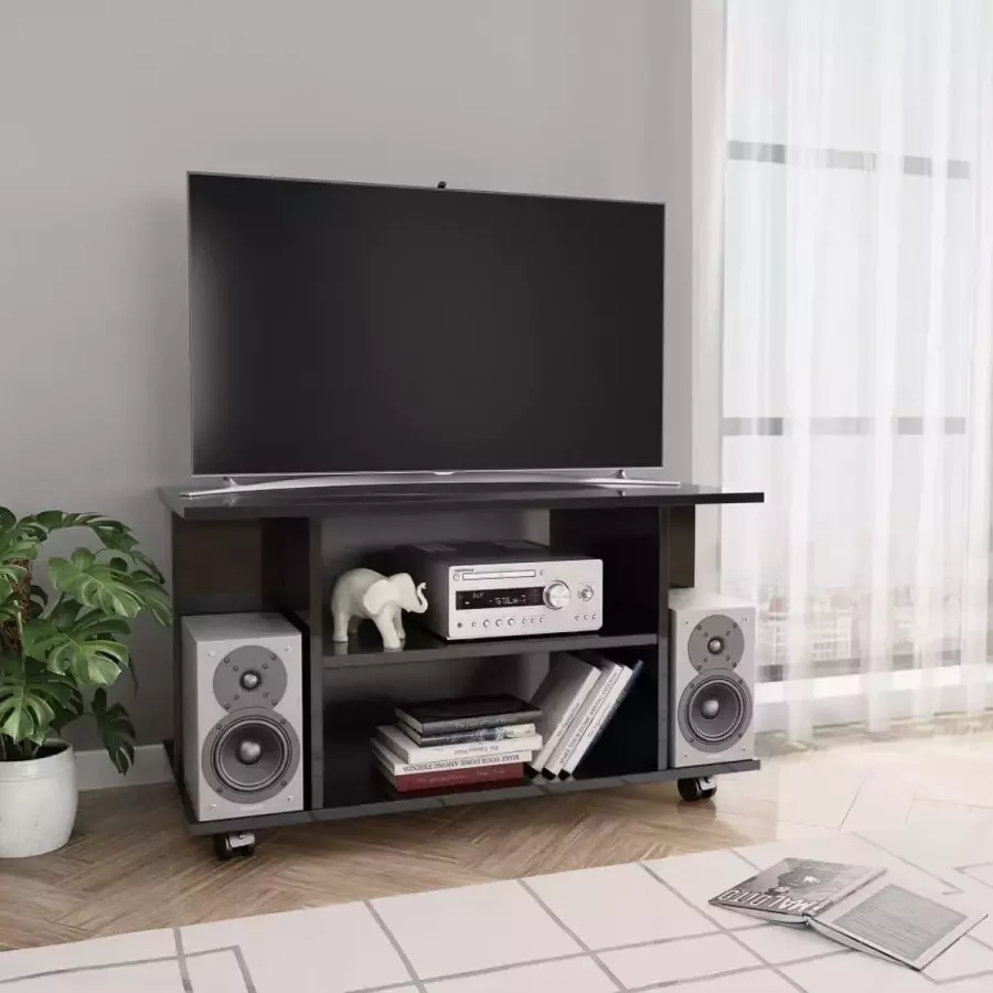 VIDAXL Tv-meubel met wieltjes 80x40x40 cm spaanplaat hoogglans zwart - Foto 2