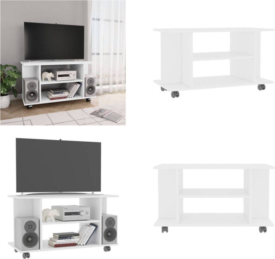 VidaXL Tv-meubel met wieltjes 80x40x40 cm spaanplaat wit Tv-meubel Tv-meubels Tv-meubelen Tv-meubilair
