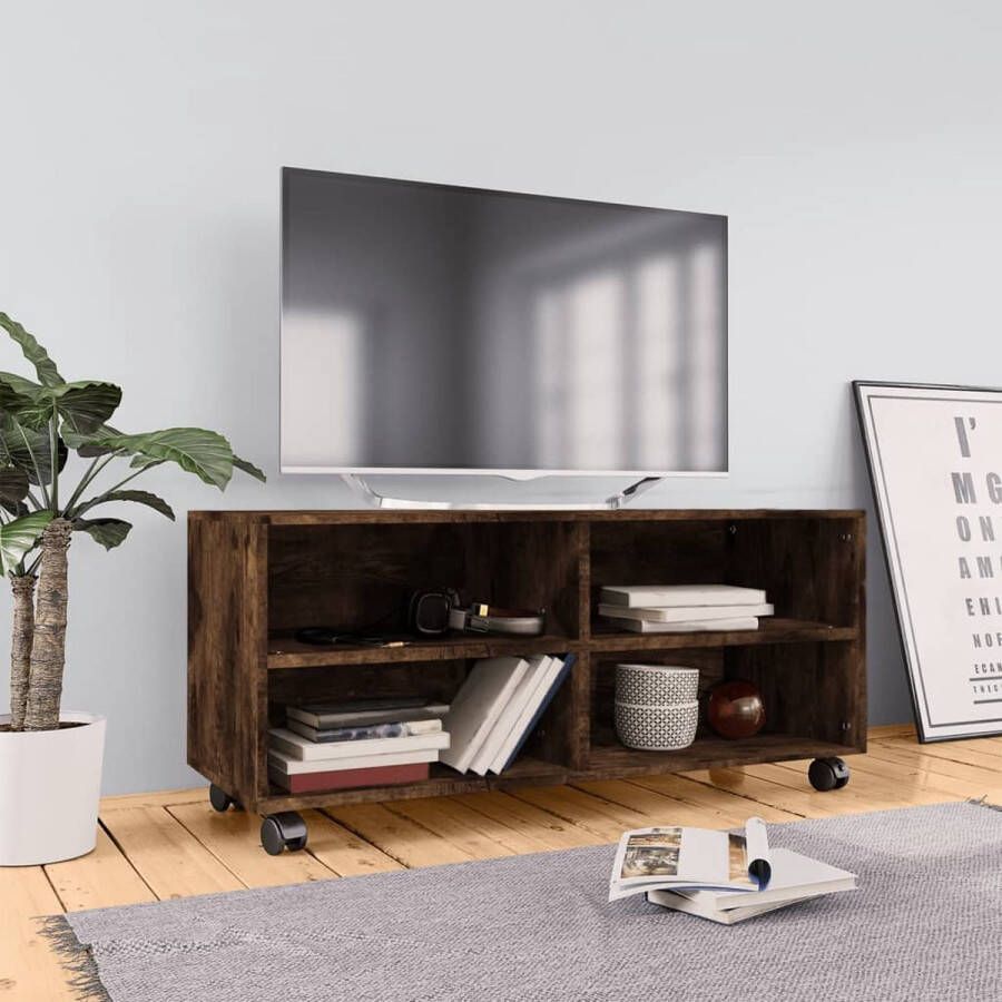 VidaXL -Tv-meubel-met-wieltjes-90x35x35-cm-bewerkt-hout-gerookt-eiken - Foto 2