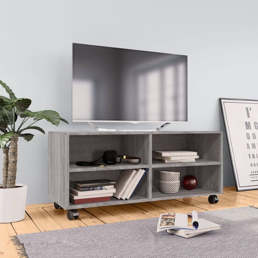 VidaXL -Tv-meubel-met-wieltjes-90x35x35-cm-bewerkt-hout-grijs-sonoma - Foto 2