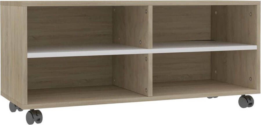 VidaXL -Tv-meubel-met-wieltjes-90x35x35-cm-bewerkt-hout-wit-en-sonoma