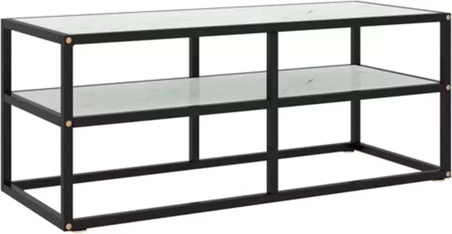 VidaXL -Tv-meubel-met-wit-marmerglas-100x40x40-cm-zwart - Foto 3