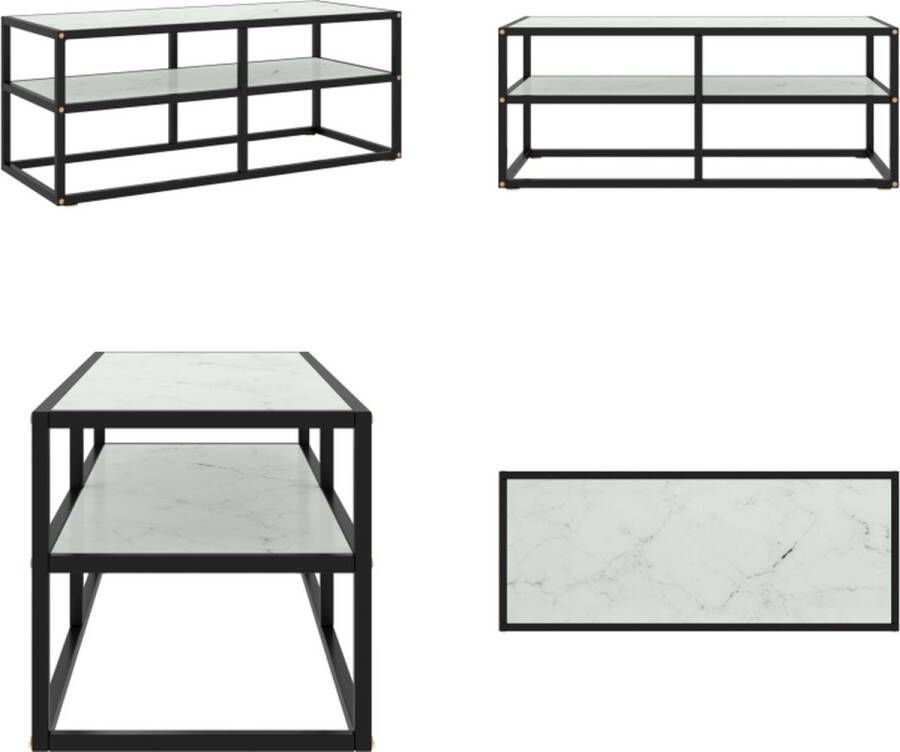 VidaXL Tv-meubel met wit marmerglas 100x40x40 cm zwart Tv-kast Tv-kasten Televisiekast Televisiekasten