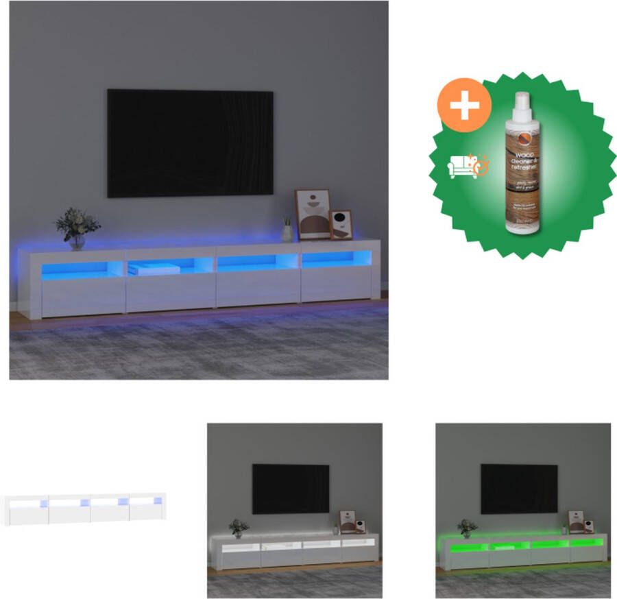 VidaXL TV-meubel Middelgroot 240x35x40 cm Hoogglans wit RGB LED-verlichting Kast Inclusief Houtreiniger en verfrisser - Foto 1
