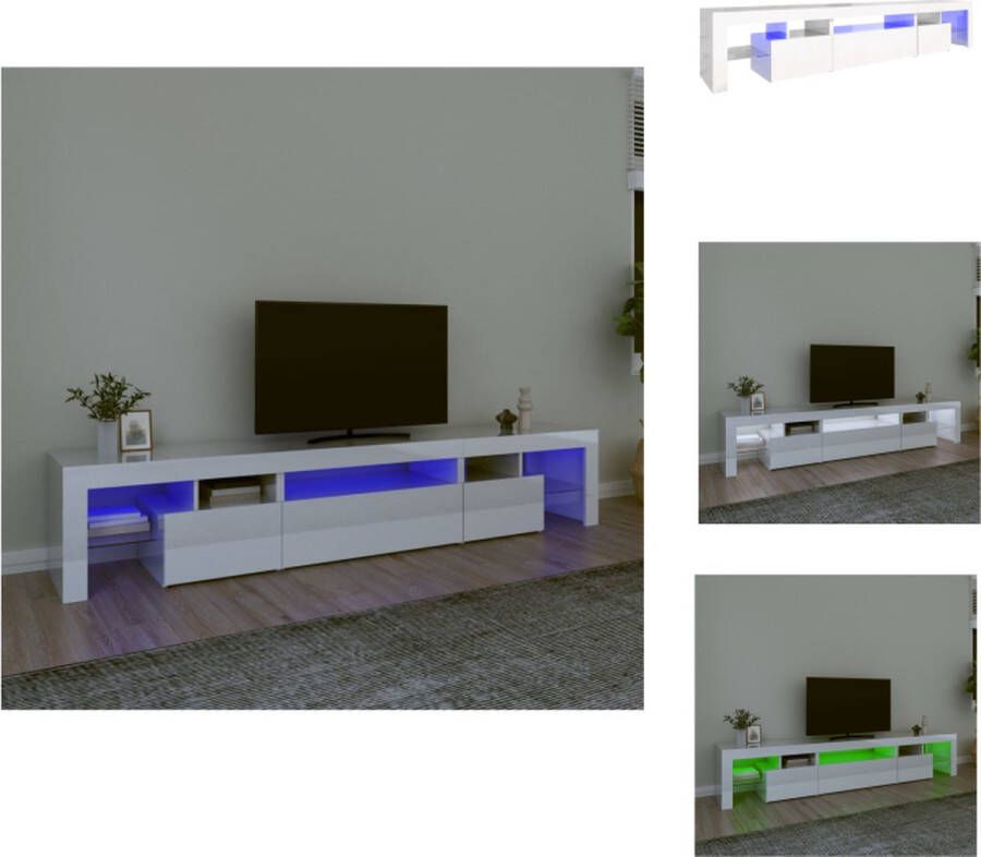 VidaXL Tv-Meubel Middelgroot Hoogglans Wit 215x36.5x40cm Met RGB LED-verlichting Kast