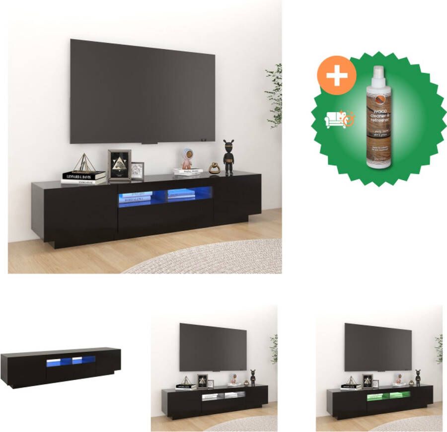 VidaXL TV-meubel Modern Hifi-kast 180 x 35 x 40 cm RGB LED-verlichting Zwart Bewerkt hout Kast Inclusief Houtreiniger en verfrisser