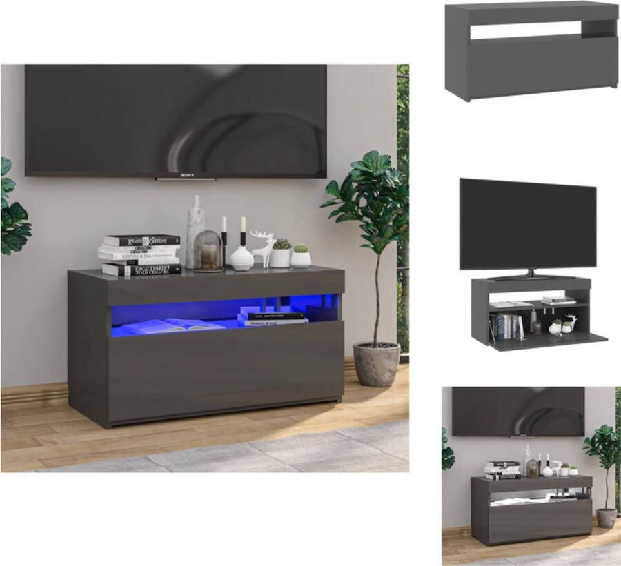 VidaXL TV-meubel Modern Hoogglans grijs 75 x 35 x 40 cm Met LED-verlichting Kast