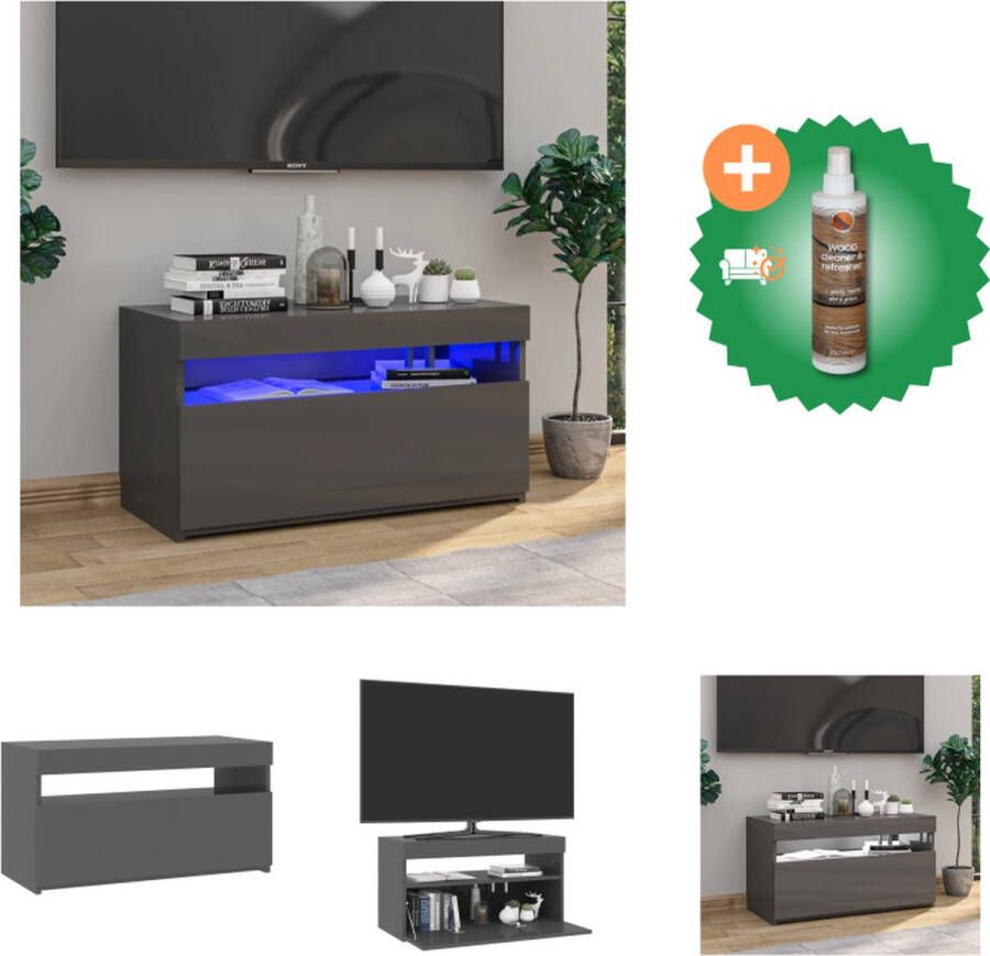 VidaXL TV-meubel Modern Hoogglans grijs 75 x 35 x 40 cm Met LED-verlichting Kast Inclusief Houtreiniger en verfrisser