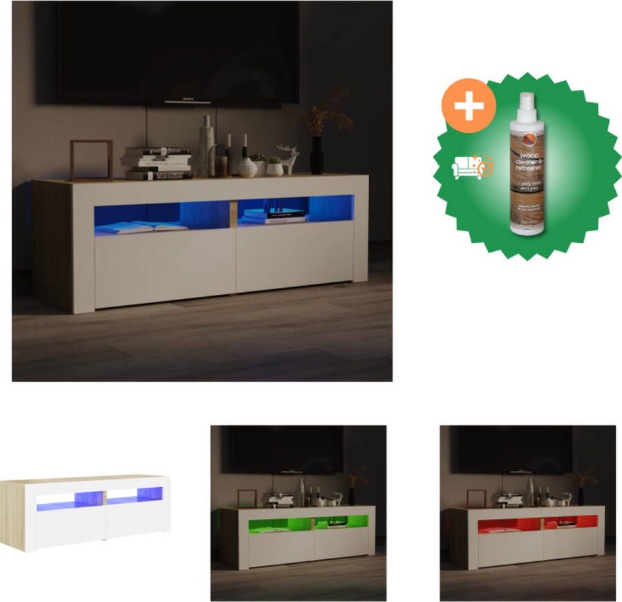 VidaXL TV-meubel Modern s TV-meubel 120x35x40 cm RGB LED-verlichting Wit Sonoma eiken Bewerkt hout Kast Inclusief Houtreiniger en verfrisser