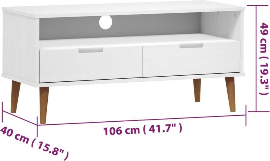 VidaXL -Tv-meubel-MOLDE-106x40x49-cm-massief-grenenhout-wit - Foto 3