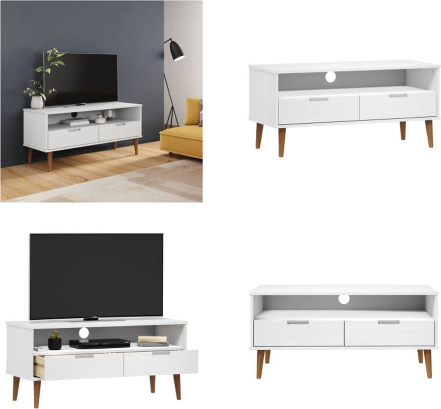 VidaXL Tv-meubel MOLDE 106x40x49 cm massief grenenhout wit Tv-kast Tv-kasten Tv-meubel Hifi-meubel