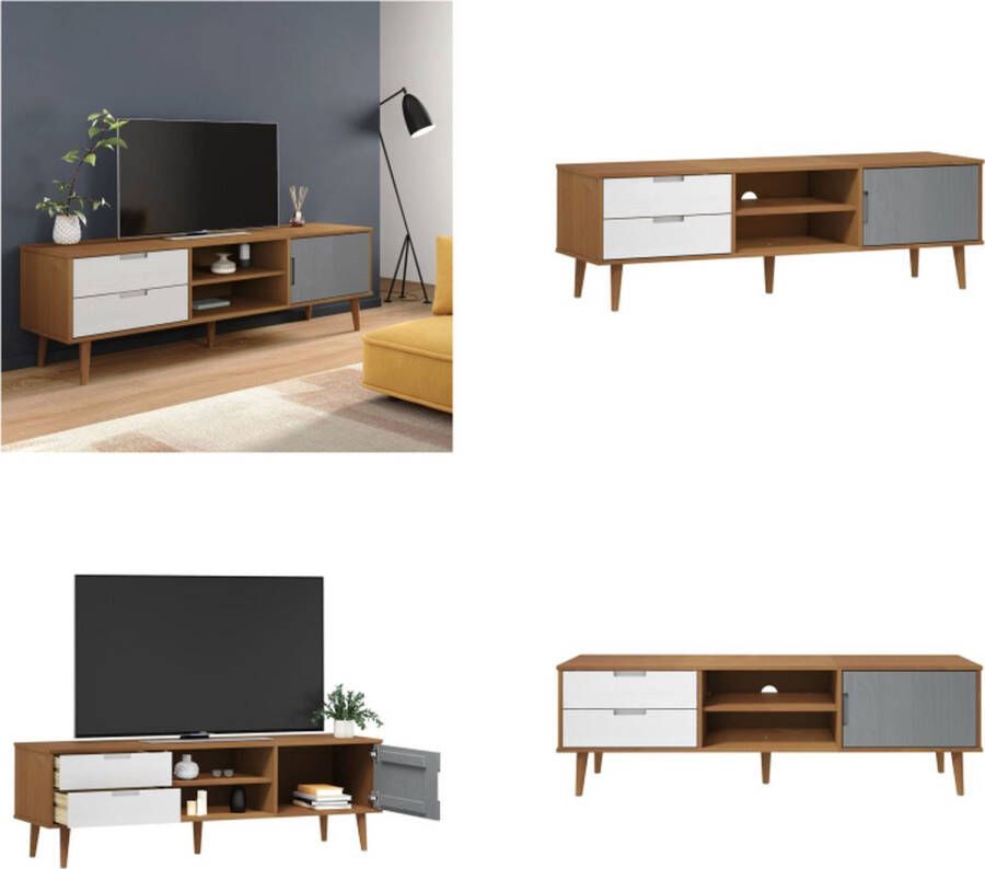 VidaXL Tv-meubel MOLDE 158x40x49 cm massief grenenhout bruin Tv-kast Tv-kasten Tv-meubel Hifi-meubel