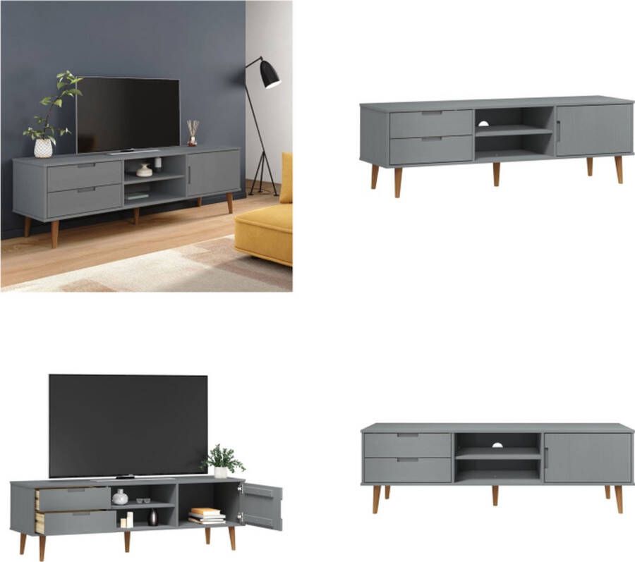 VidaXL Tv-meubel MOLDE 158x40x49 cm massief grenenhout grijs Tv-kast Tv-kasten Tv-meubel Hifi-meubel