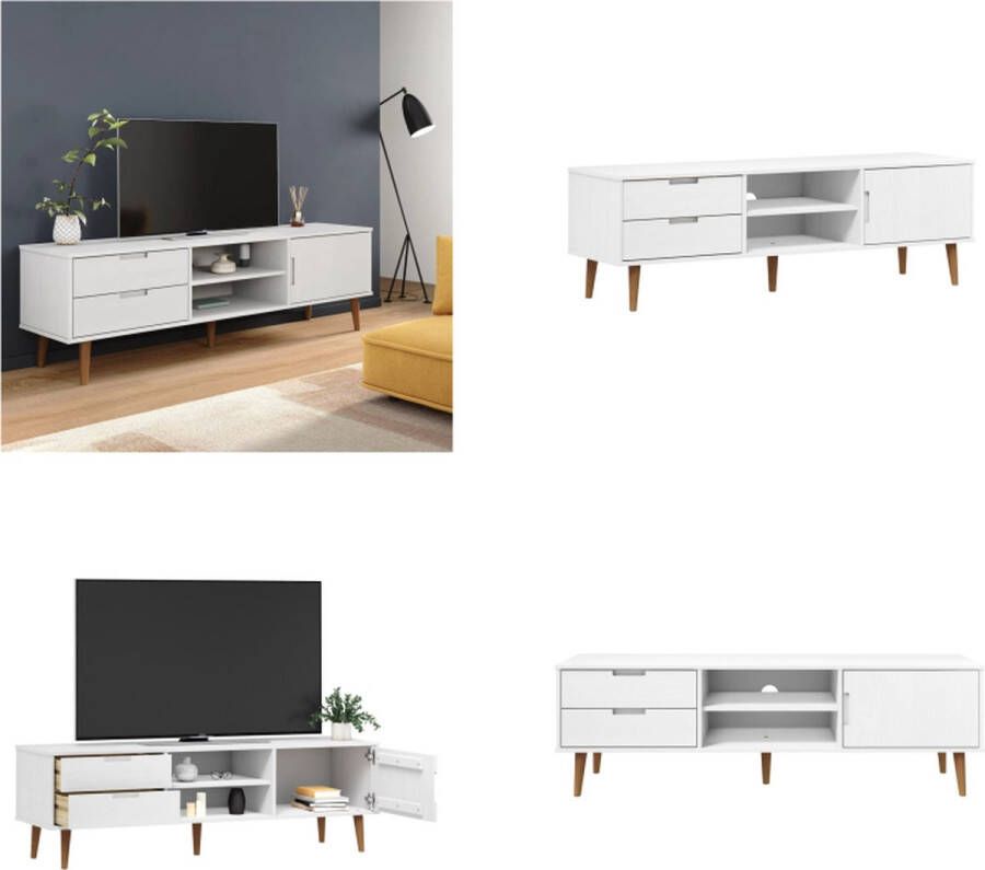 VidaXL Tv-meubel MOLDE 158x40x49 cm massief grenenhout wit Tv-kast Tv-kasten Tv-meubel Hifi-meubel