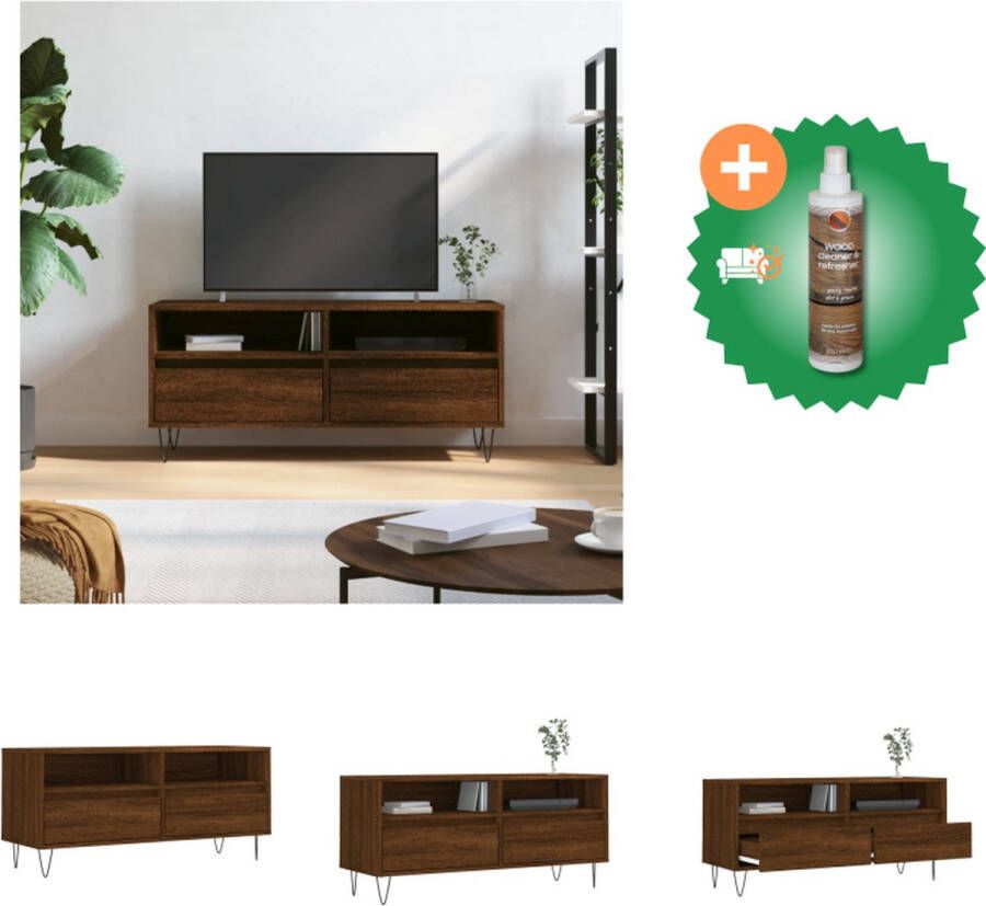 VidaXL Tv-meubel 100x34-5x44-5 cm bewerkt hout bruineikenkleurig Kast Inclusief Houtreiniger en verfrisser