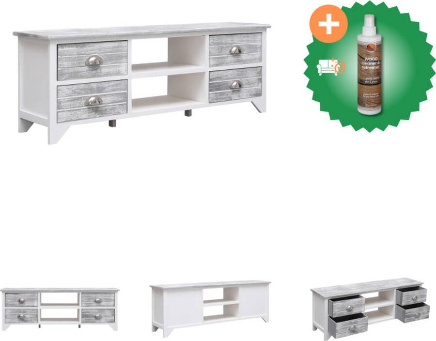 VidaXL Tv-meubel 108x30x40 cm massief paulowniahout wit en grijs Kast Inclusief Houtreiniger en verfrisser