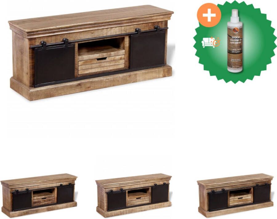 VidaXL TV-meubel Retro Massief mangohout 110 x 30 x 45 cm Handgemaakt en gelakt Kast Inclusief Houtreiniger en verfrisser