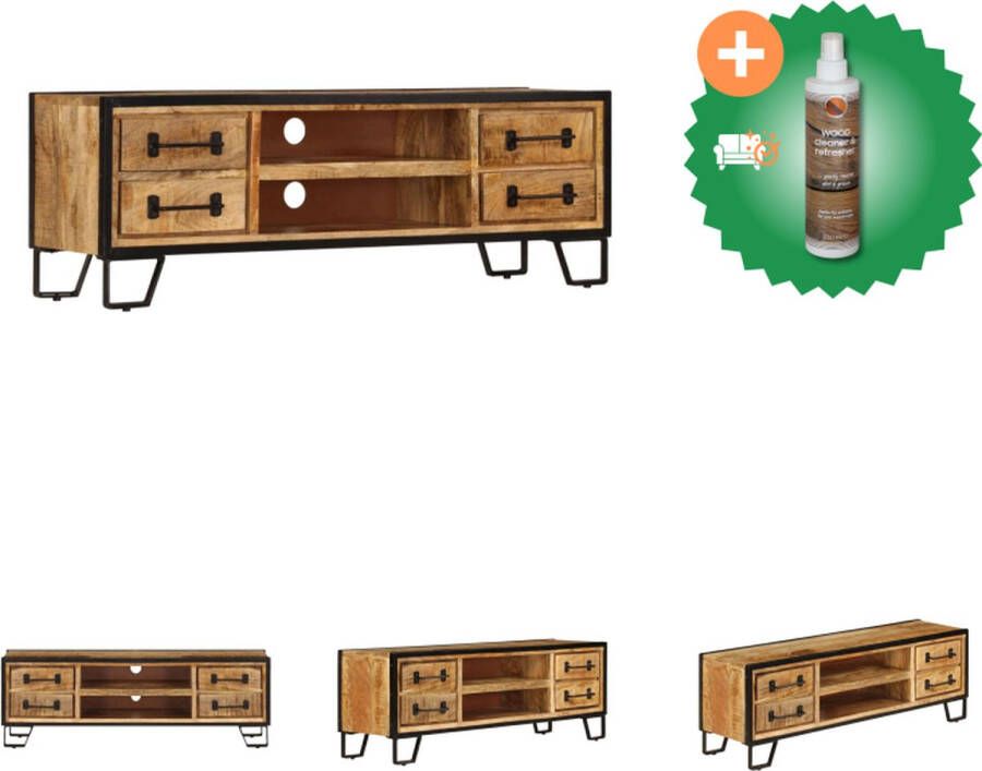 VidaXL TV-meubel Retro Massief mangohout 120 x 30 x 40 cm Industriële stijl Kast Inclusief Houtreiniger en verfrisser