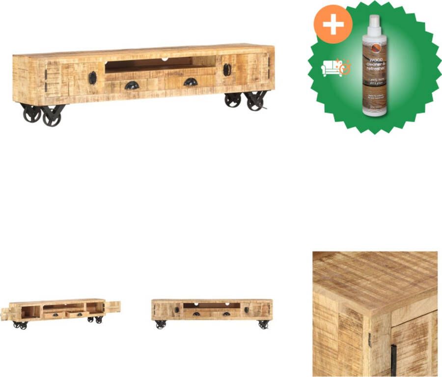VidaXL Tv-meubel Retro Massief mangohout 150x30x37 cm 2 lades 2 deuren 1 vak Kast Inclusief Houtreiniger en verfrisser