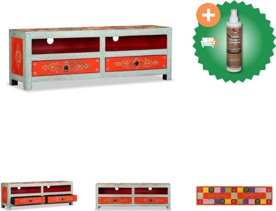 VidaXL TV Meubel Retrostijl Mangohout 120 x 30 x 40 cm Meerkleurig Kast Inclusief Houtreiniger en verfrisser