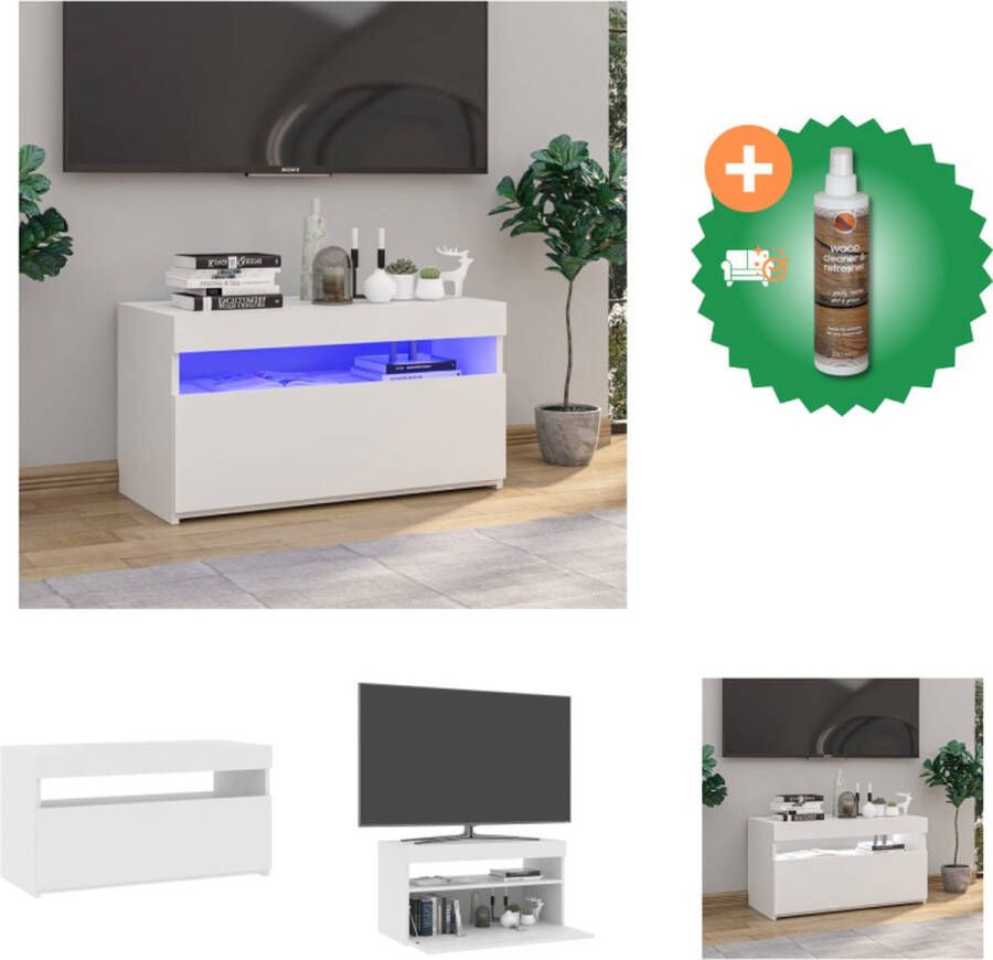 VidaXL TV-meubel Rovap LED-verlichting Hoogglans wit 75x35x40 cm Kast Inclusief Houtreiniger en verfrisser